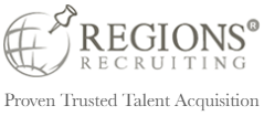 Logo of Regions Recruiting with tagline 'Proven Trusted Talent Acquisition' and a globe icon.